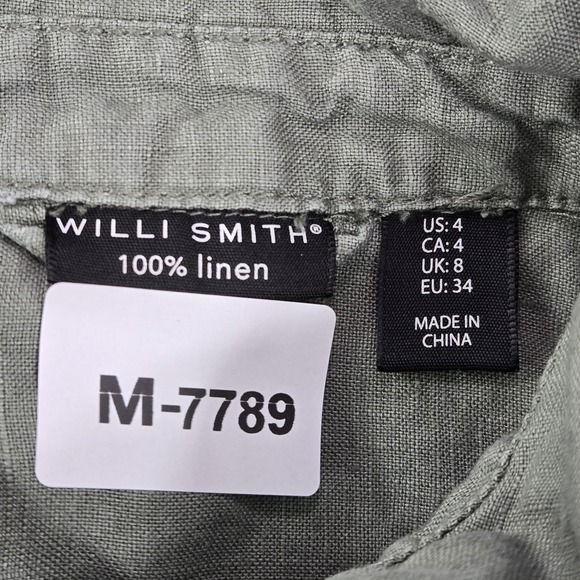 Willi Smith Women Dress 4 Green 100%‎ Linen Mini Shirt Sleeveless Button Up - Picture 2 of 8
